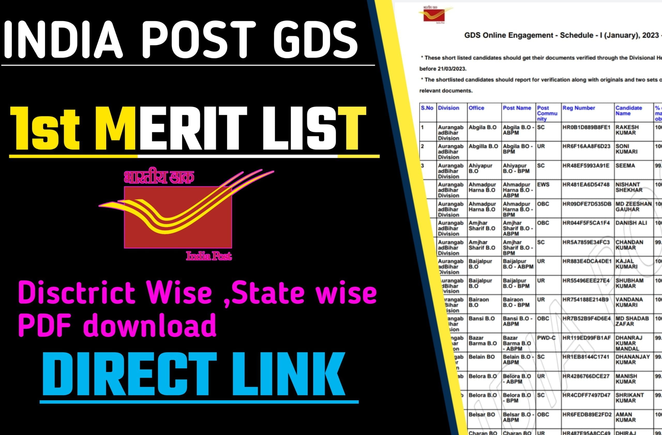 India Post GDS 1st Merit List 2023