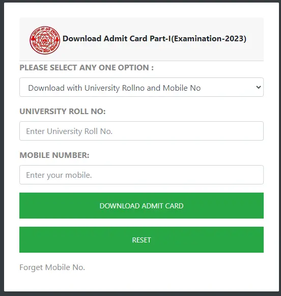 LNMU UG Semester 1 Admit Card 2023-27