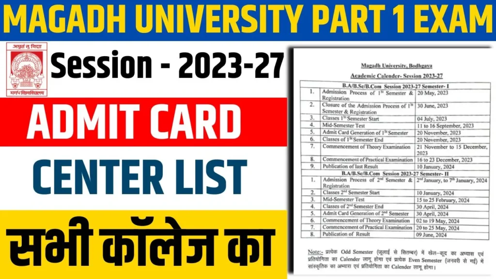 Magadh University Part 1 Exam Center List 2023-27